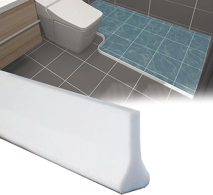 Self-Adhesive Bathroom Water Retaining Strip – Transparent Silicone Shower Water Barrier Threshold Seal for Bathroom, Kitchen Countertops & Bathtubs (1.6 × 3 × 100cm)