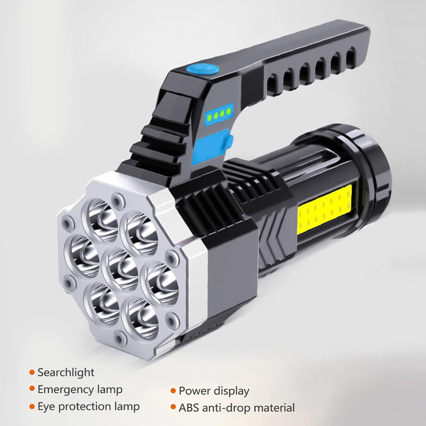 USB Rechargeable LED Flashlight – High Power Tactical Searchlight with COB Side Light, Power Display & Emergency Handheld Torch for Camping, Fishing & Outdoor Use