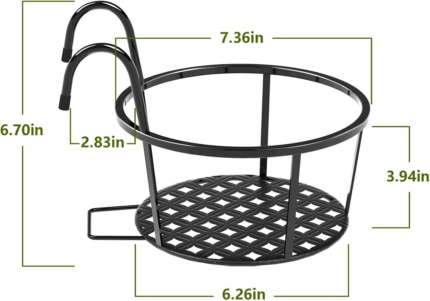 Iron Art Hanging Flower Pot – Metal Railing Plant Basket with Detachable Hooks – Balcony & Fence Planter for Indoor/Outdoor Use