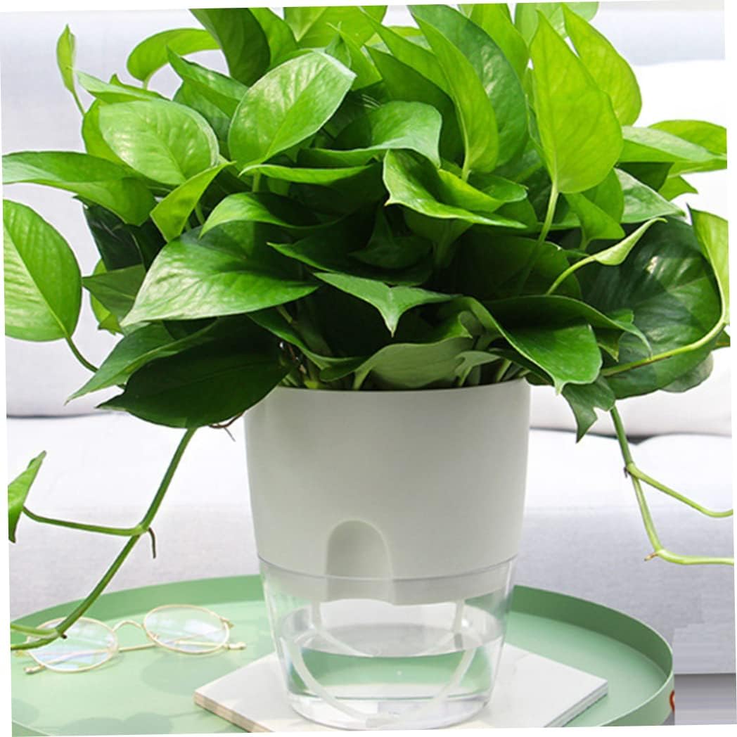 Transparent Double-Layer Self-Watering Flower Pot – Small Plastic Planter with Cotton Rope & Easy-Fill Injection Port (White / Gray)