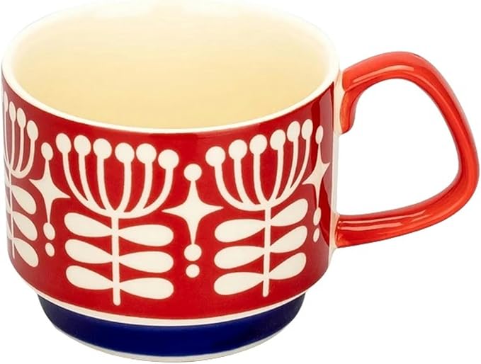 300ml Japanese Retro Floral Coffee Mug Set – Handcrafted Ceramic Oatmeal & Milk Cup – Vintage Flower Design Office Water Mug with Ergonomic Handgrip (300ml)