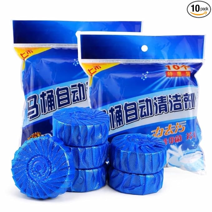 Automatic Toilet Cleaner Tablets – Pack of 10 Blue Toilet Tank Cleaning Tablets, Limescale Remover, Deodorizer & Long-Lasting Freshener, Septic Safe