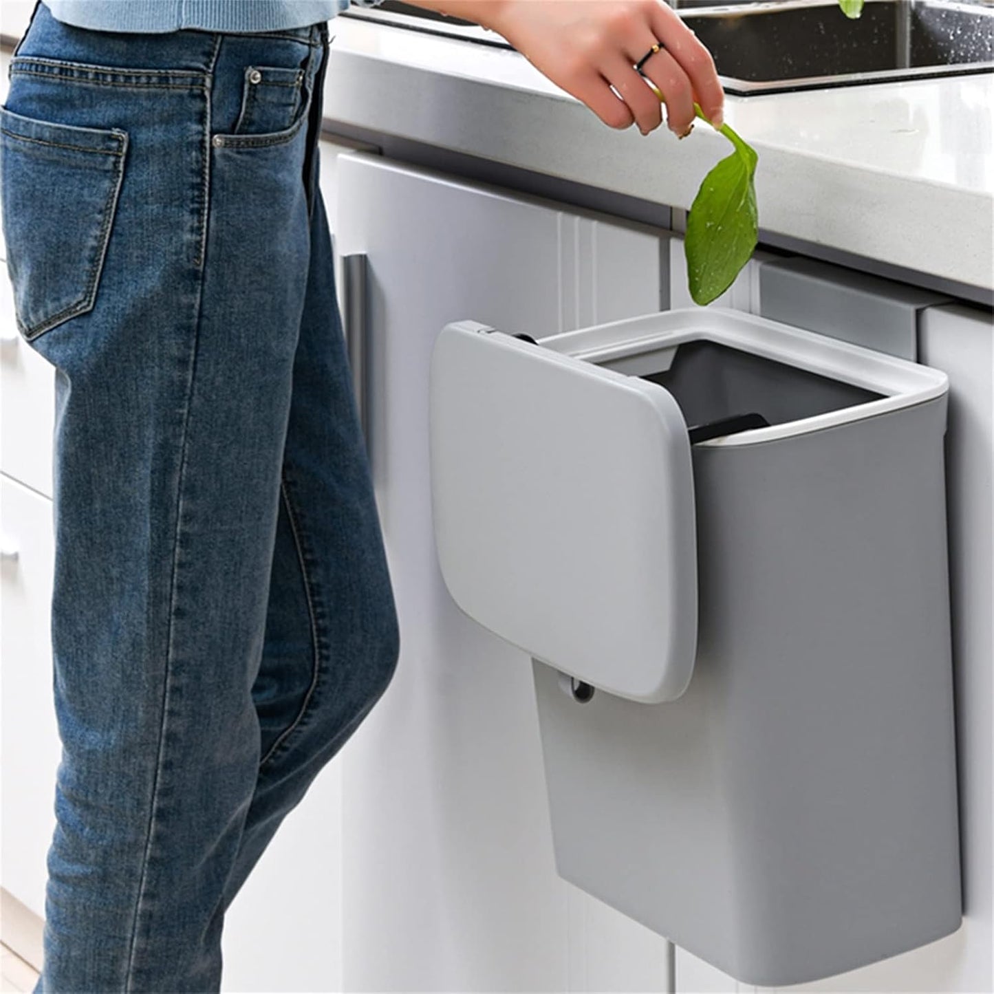 9L Hanging Kitchen Trash Can with Sliding Lid | Under Sink Cabinet Waste Bin for Kitchen, Bathroom & Office