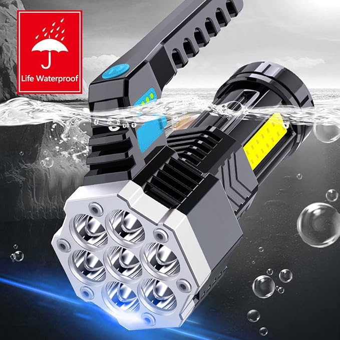 USB Rechargeable LED Flashlight – High Power Tactical Searchlight with COB Side Light, Power Display & Emergency Handheld Torch for Camping, Fishing & Outdoor Use