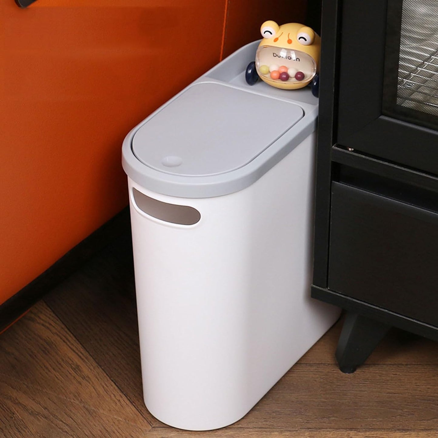 10L Press-Type Bathroom Trash Can – Slim Rectangular Garbage Bin with Pop-Up Lid – Hygienic Odor-Block Wastebasket for Toilet, Kitchen, and Bedroom