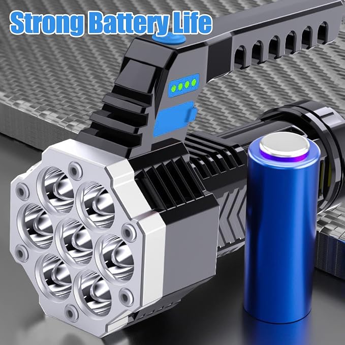 USB Rechargeable LED Flashlight – High Power Tactical Searchlight with COB Side Light, Power Display & Emergency Handheld Torch for Camping, Fishing & Outdoor Use