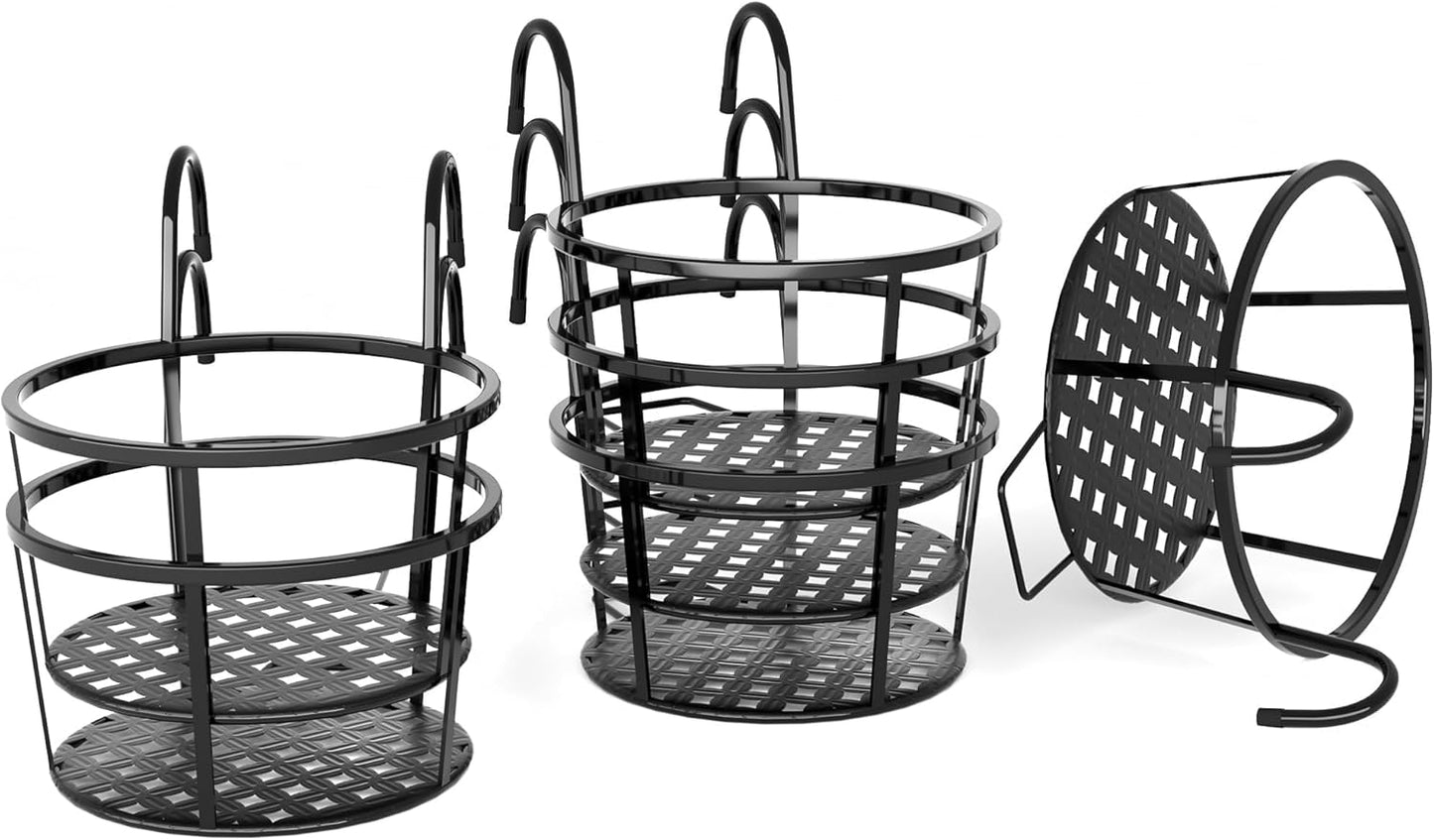 Iron Art Hanging Flower Pot – Metal Railing Plant Basket with Detachable Hooks – Balcony & Fence Planter for Indoor/Outdoor Use