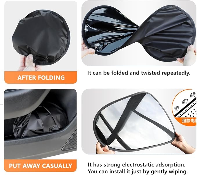 Universal Car Side Window Sunshade – Static Cling Mesh Sun Blocker, Foldable UV Protection Heat Shield for Side Windows