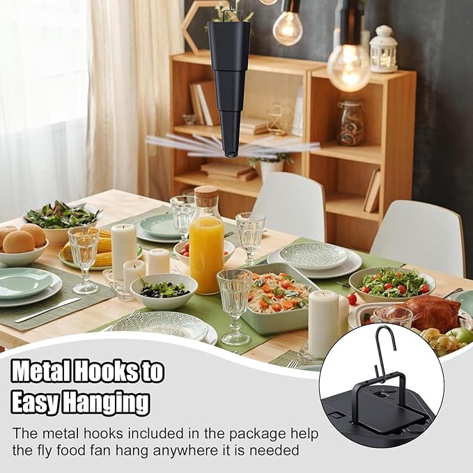Portable Fly Repellent Table Fan – Battery Operated Food Protector with Soft Rotating Blades & Hanging Hook for Indoor & Outdoor Use