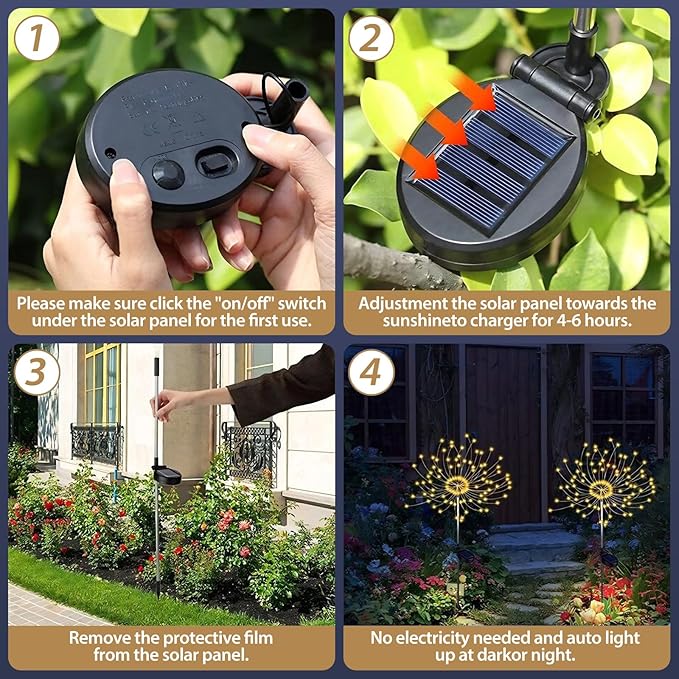 120 LED Solar Firework Garden Lights – Waterproof Outdoor Solar Stake Lights with 8 Lighting Modes for Garden, Patio, Pathway, Yard & Party Decorations