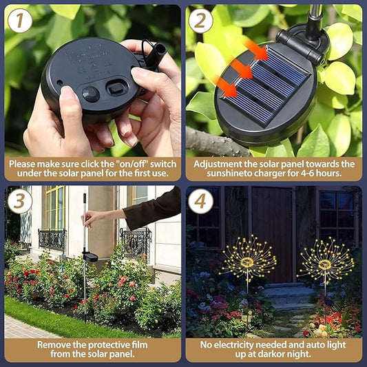 120 LED Solar Firework Garden Lights – Waterproof Outdoor Solar Stake Lights with 8 Lighting Modes for Garden, Patio, Pathway, Yard & Party Decorations