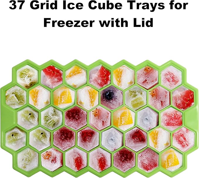 Silicone Ice Cube Trays with Lid – Easy-Release Reusable Ice Makers for Freezer, Stackable Organizer Bins for Cocktails & Iced Coffee