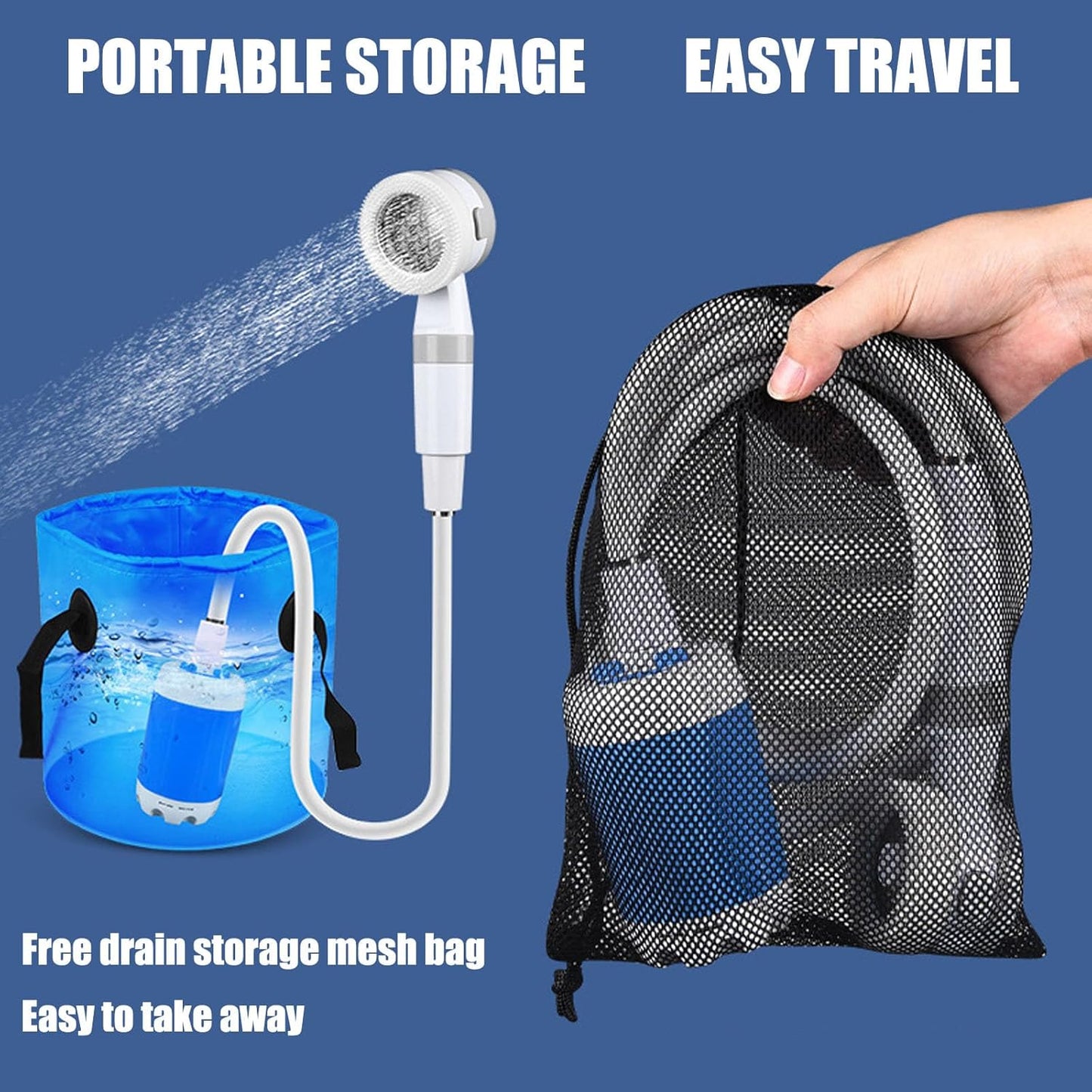 Blue basic model,Portable Camping Shower,No Need to Plug in,USB Charging Power Supply,Equipped with 6000 mAh Large Battery,Can be Used for Outdoor Shower,Outdoor Car Washing