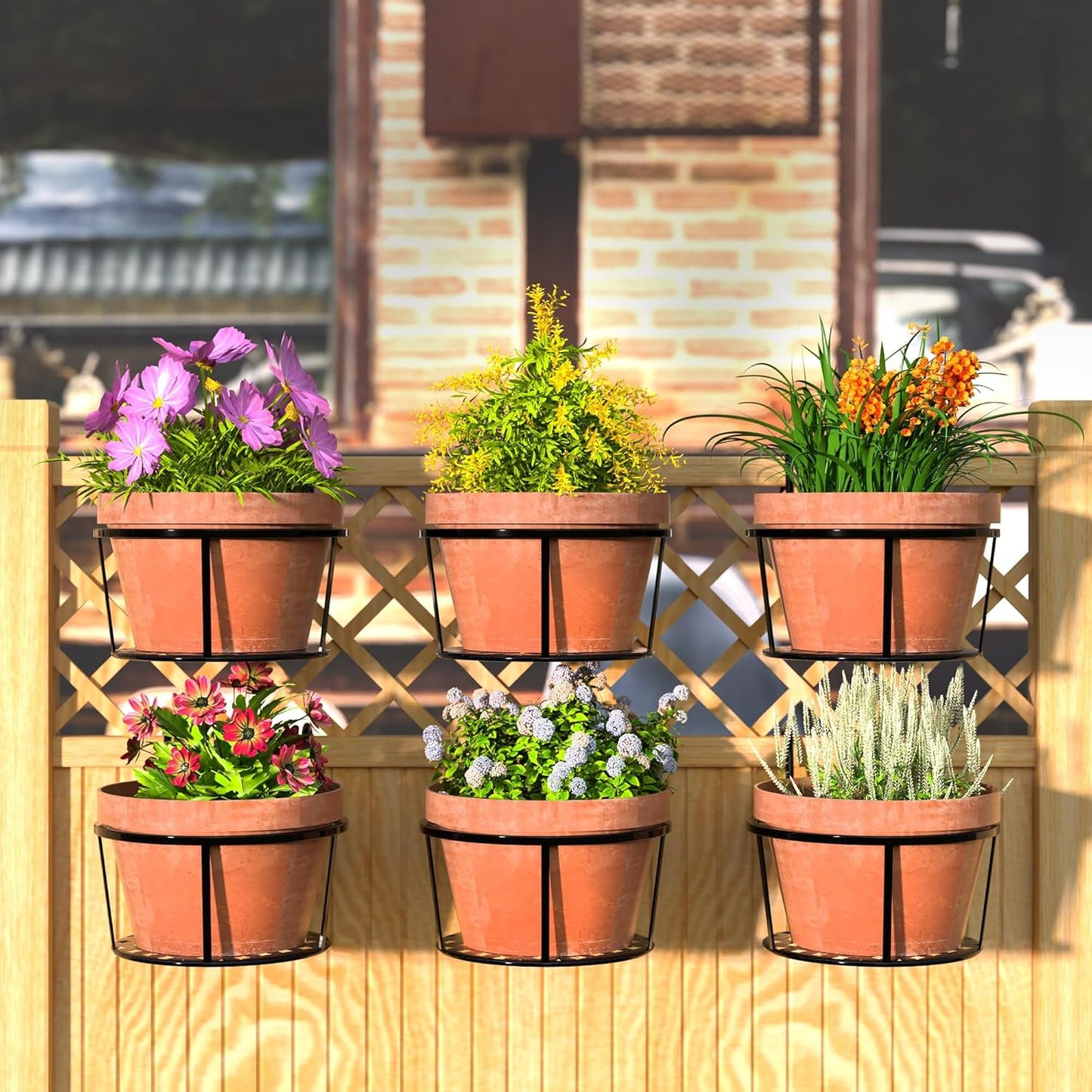 Iron Art Hanging Flower Pot – Metal Railing Plant Basket with Detachable Hooks – Balcony & Fence Planter for Indoor/Outdoor Use