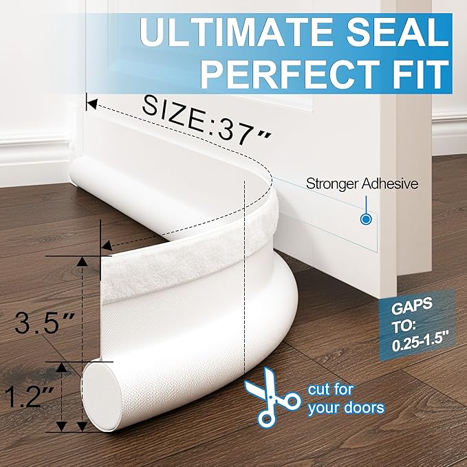 Adjustable Under Door Draft Stopper – 37 Inch Cuttable One-Sided Door Draft Blocker for Noise, Dust, Insects & Weather Protection