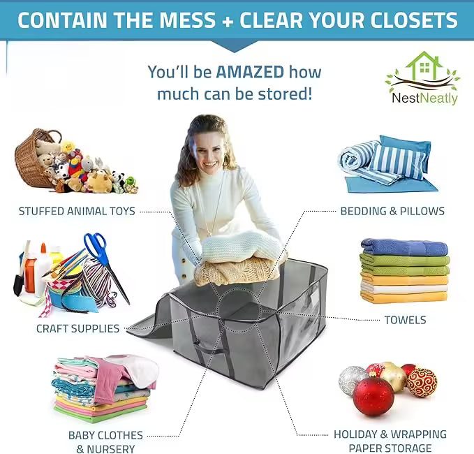 Underbed Storage Set Space-Saving Organizers for Clothes, Shoes, Blankets & More | Durable Under Bed Storage Solution