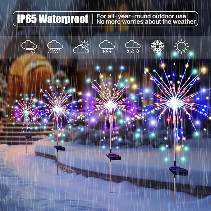 120 LED Solar Firework Garden Lights – Waterproof Outdoor Solar Stake Lights with 8 Lighting Modes for Garden, Patio, Pathway, Yard & Party Decorations