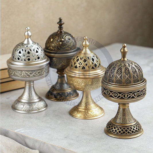 Luxury Brass Bakhoor Incense Burner with Lid – Vintage Oud & Frankincense Burner for Aromatherapy, Home Décor & Ramadan