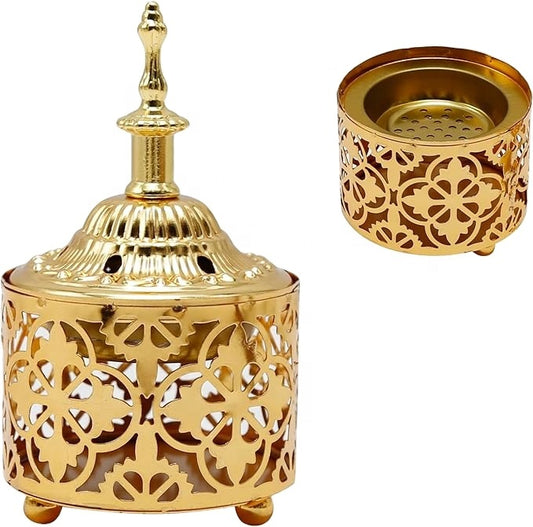 Vintage Metal Bakhoor Incense Burner – Decorative Oud, Frankincense & Resin Burner with Lid for Aromatherapy, Ramadan & Home Décor