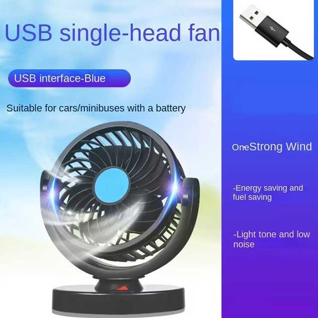 360° Adjustable Dual Head Car Fan – USB/12V Electric Cooling Fan with 2 Speeds | Silent Airflow for Car, Home, Desk & Office