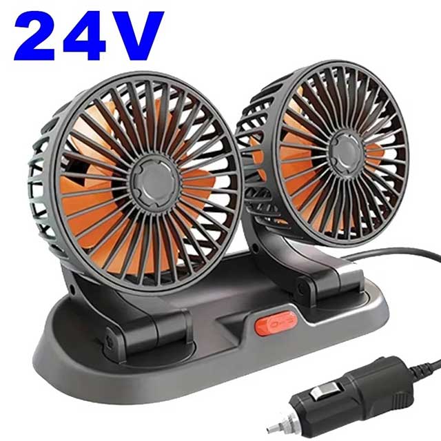 360° Adjustable Dual Head Car Fan – USB/12V Electric Cooling Fan with 2 Speeds | Silent Airflow for Car, Home, Desk & Office