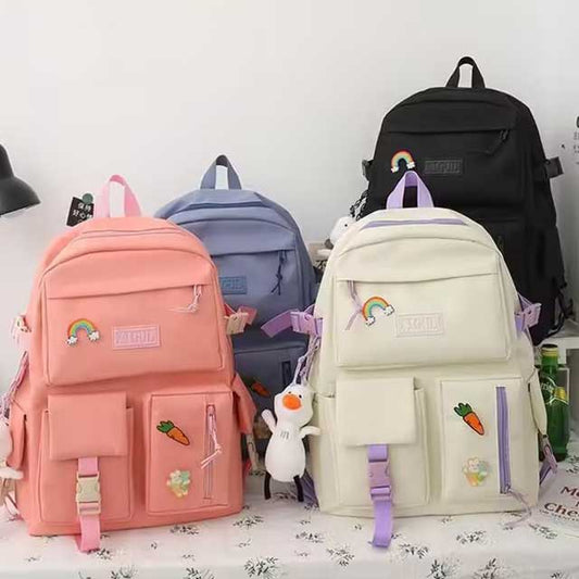 4 Pcs/Set Canvas School Bags Backpack – Durable, Stylish Backpack Set for Kids, Teens & Students