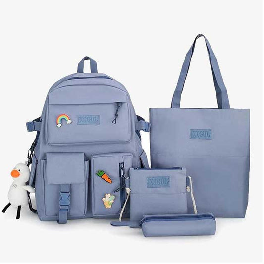 4 Pcs/Set Canvas School Bags Backpack – Durable, Stylish Backpack Set for Kids, Teens & Students