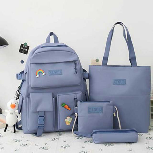 4 Pcs/Set Canvas School Bags Backpack – Durable, Stylish Backpack Set for Kids, Teens & Students