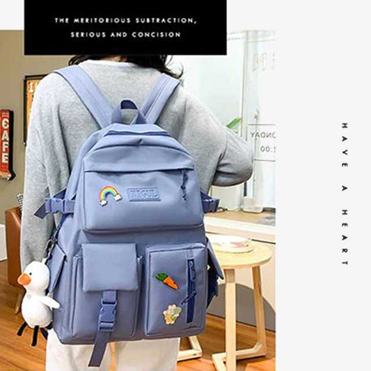 4 Pcs/Set Canvas School Bags Backpack – Durable, Stylish Backpack Set for Kids, Teens & Students