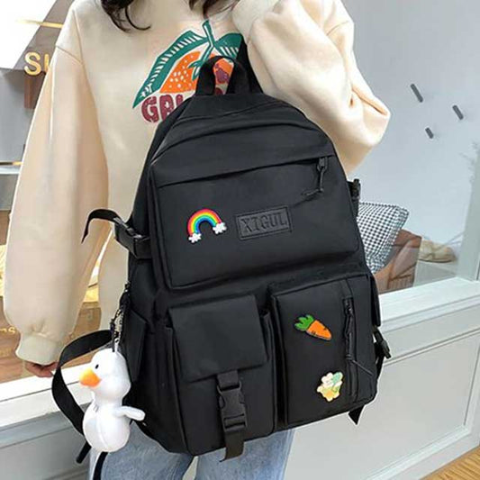 4 Pcs/Set Canvas School Bags Backpack – Durable, Stylish Backpack Set for Kids, Teens & Students