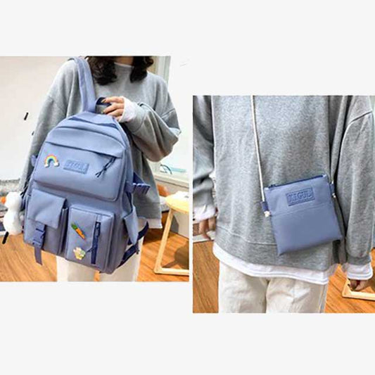 4 Pcs/Set Canvas School Bags Backpack – Durable, Stylish Backpack Set for Kids, Teens & Students