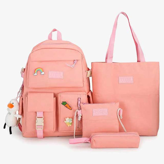 4 Pcs/Set Canvas School Bags Backpack – Durable, Stylish Backpack Set for Kids, Teens & Students
