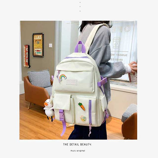 4 Pcs/Set Canvas School Bags Backpack – Durable, Stylish Backpack Set for Kids, Teens & Students