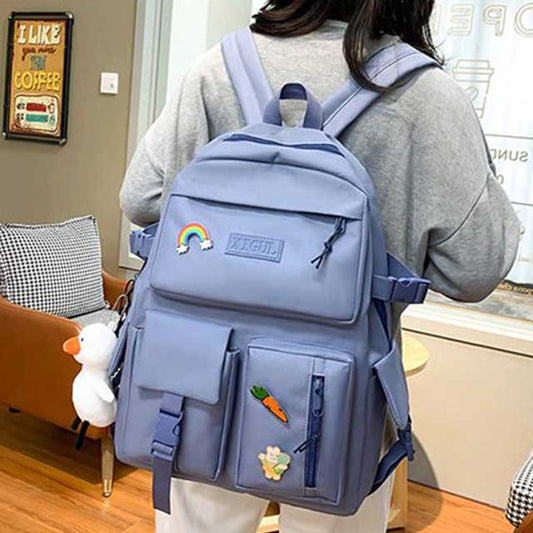 4 Pcs/Set Canvas School Bags Backpack – Durable, Stylish Backpack Set for Kids, Teens & Students