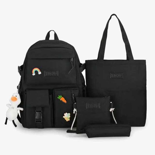 4 Pcs/Set Canvas School Bags Backpack – Durable, Stylish Backpack Set for Kids, Teens & Students