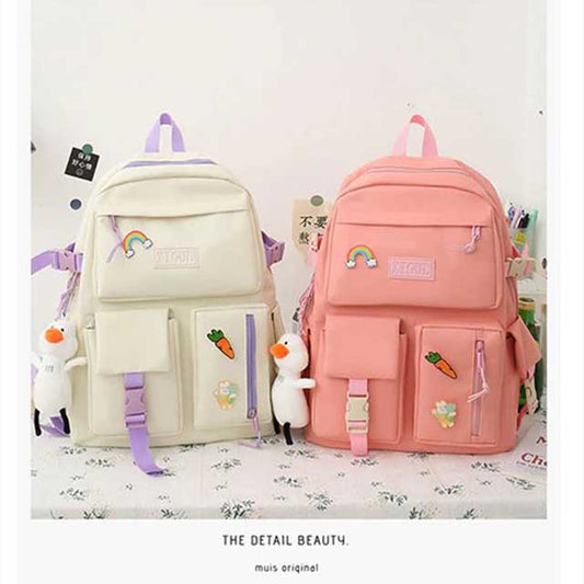 4 Pcs/Set Canvas School Bags Backpack – Durable, Stylish Backpack Set for Kids, Teens & Students