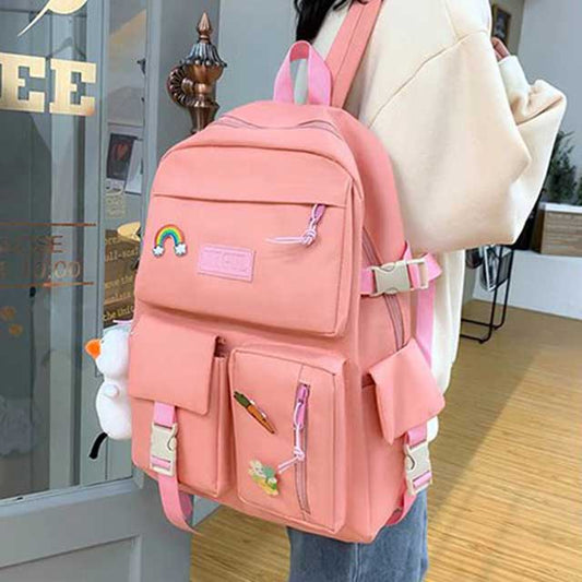 4 Pcs/Set Canvas School Bags Backpack – Durable, Stylish Backpack Set for Kids, Teens & Students