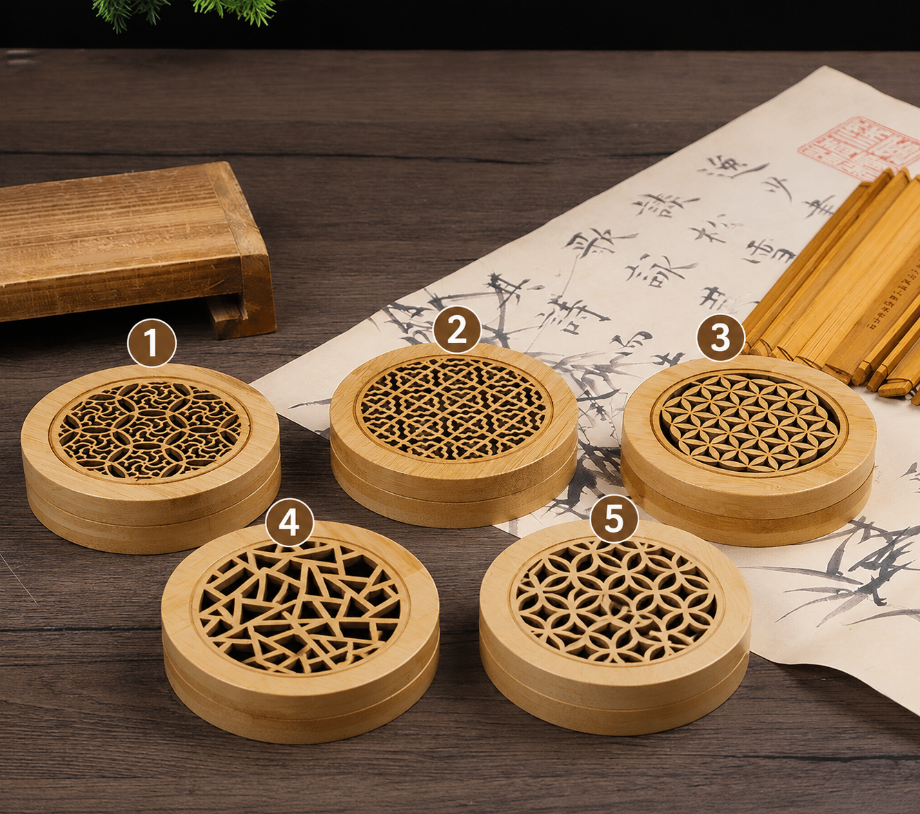 Handcrafted Bamboo Incense Burner with Decorative Lid | Wooden Incense Holder for Oud, Musk, Sandalwood & Bakhoor | Home & Office Decor