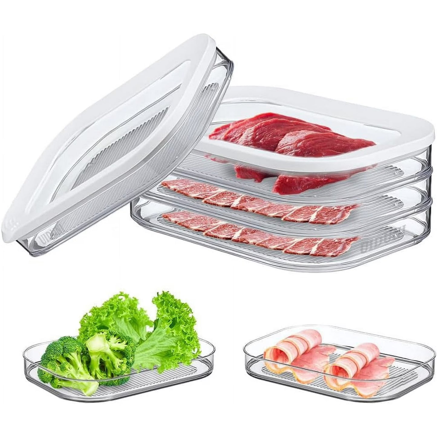 Stackable Deli Meat Storage Container for Fridge – BPA-Free Lunch Meat, Bacon & Cold Cuts Organizer with Lid, White