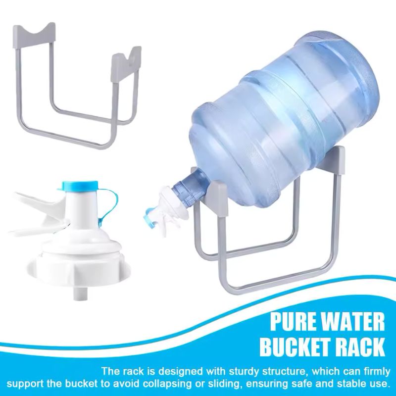 White Detachable Bottled Water Stand with Manual Dispenser Faucet – Folding Mineral Water Bucket Rack – Portable Heavy-Duty Water Jug Holder for Home & Office