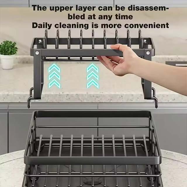 Adjustable Dish Drying Rack – Kitchen Plate Organizer with Drainboard for Over-Sink & Countertop Cutlery Storage