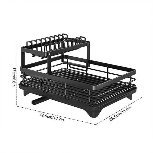 Adjustable Dish Drying Rack – Kitchen Plate Organizer with Drainboard for Over-Sink & Countertop Cutlery Storage