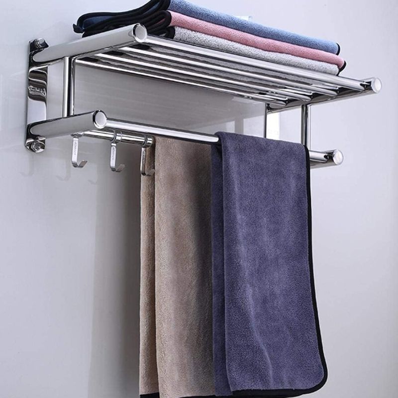 Double Towel Rail Rack – 50cm Wall-Mounted Hand Towel Holder – Luxury Punch-Free & Screw-Mount Options – Fashionable Dual-Tier Shelf for Bathroom & Kitchen