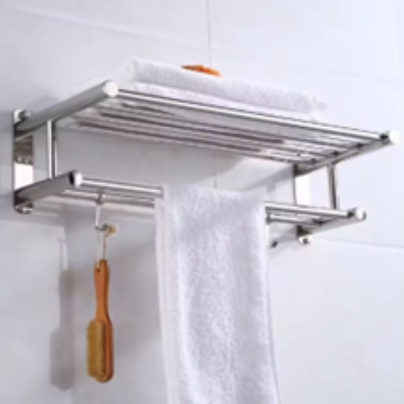 Double Towel Rail Rack – 50cm Wall-Mounted Hand Towel Holder – Luxury Punch-Free & Screw-Mount Options – Fashionable Dual-Tier Shelf for Bathroom & Kitchen