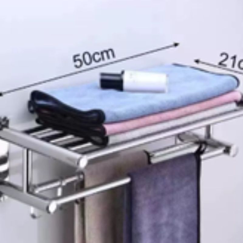 Double Towel Rail Rack – 50cm Wall-Mounted Hand Towel Holder – Luxury Punch-Free & Screw-Mount Options – Fashionable Dual-Tier Shelf for Bathroom & Kitchen