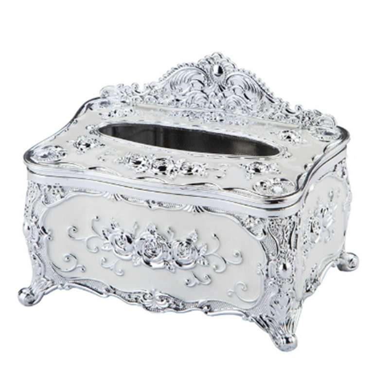 European Luxury Tissue Box Cover – High-End Hotel & Restaurant Napkin Organizer – Ornate Metallic Paper Extraction Case for Living Room – Premium Desktop Decor & Storage Box (Gold / Silver)