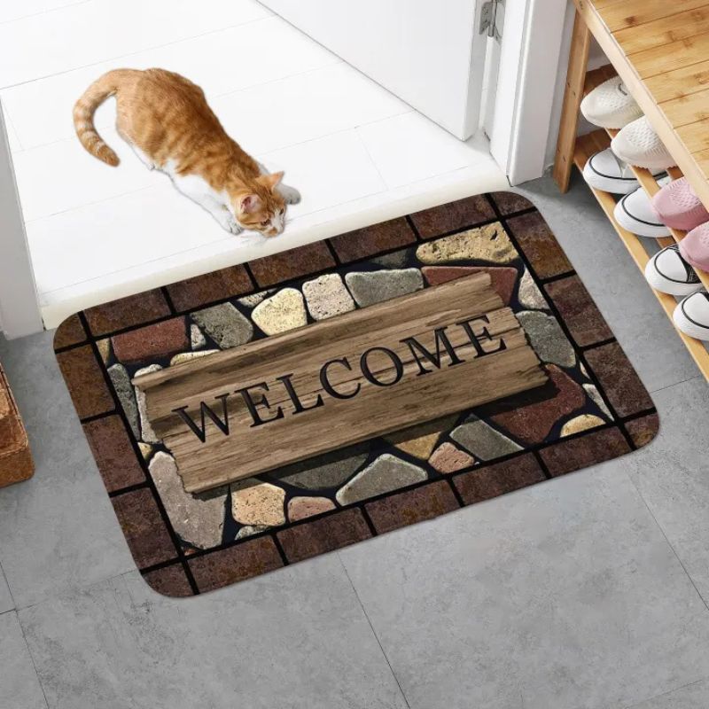 (40*60CM) Floral & Letter Graphic Door Mat – Anti-Slip Welcome Rug for Entryway, Kitchen, and Garden – Aesthetic Small Indoor/Outdoor Carpet – Washable Home Welcome Mat