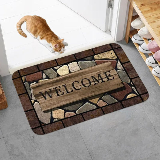 (40*60CM) Floral & Letter Graphic Door Mat – Anti-Slip Welcome Rug for Entryway, Kitchen, and Garden – Aesthetic Small Indoor/Outdoor Carpet – Washable Home Welcome Mat