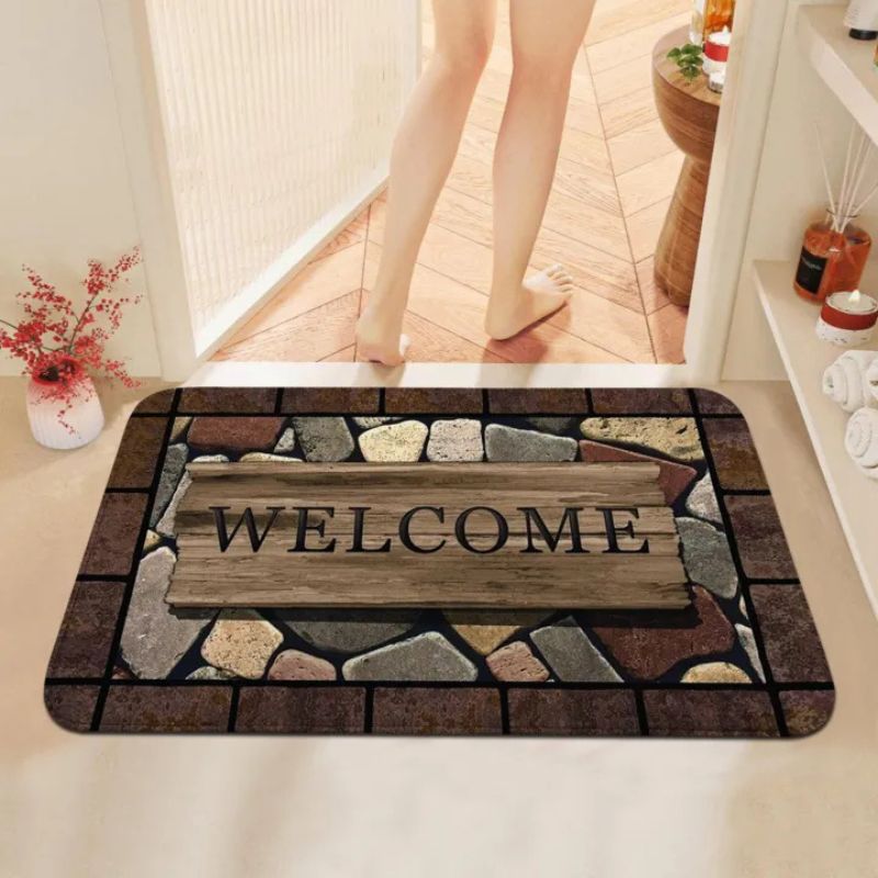 (40*60CM) Floral & Letter Graphic Door Mat – Anti-Slip Welcome Rug for Entryway, Kitchen, and Garden – Aesthetic Small Indoor/Outdoor Carpet – Washable Home Welcome Mat