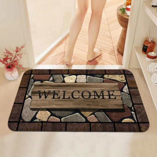 (40*60CM) Floral & Letter Graphic Door Mat – Anti-Slip Welcome Rug for Entryway, Kitchen, and Garden – Aesthetic Small Indoor/Outdoor Carpet – Washable Home Welcome Mat